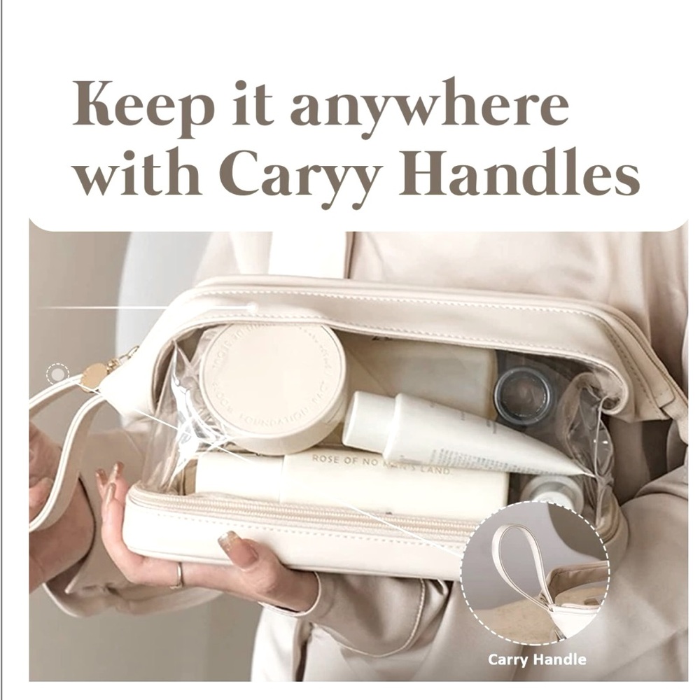 Makeup bag , beach bag , makeup organizer, clear material easy to see inside .